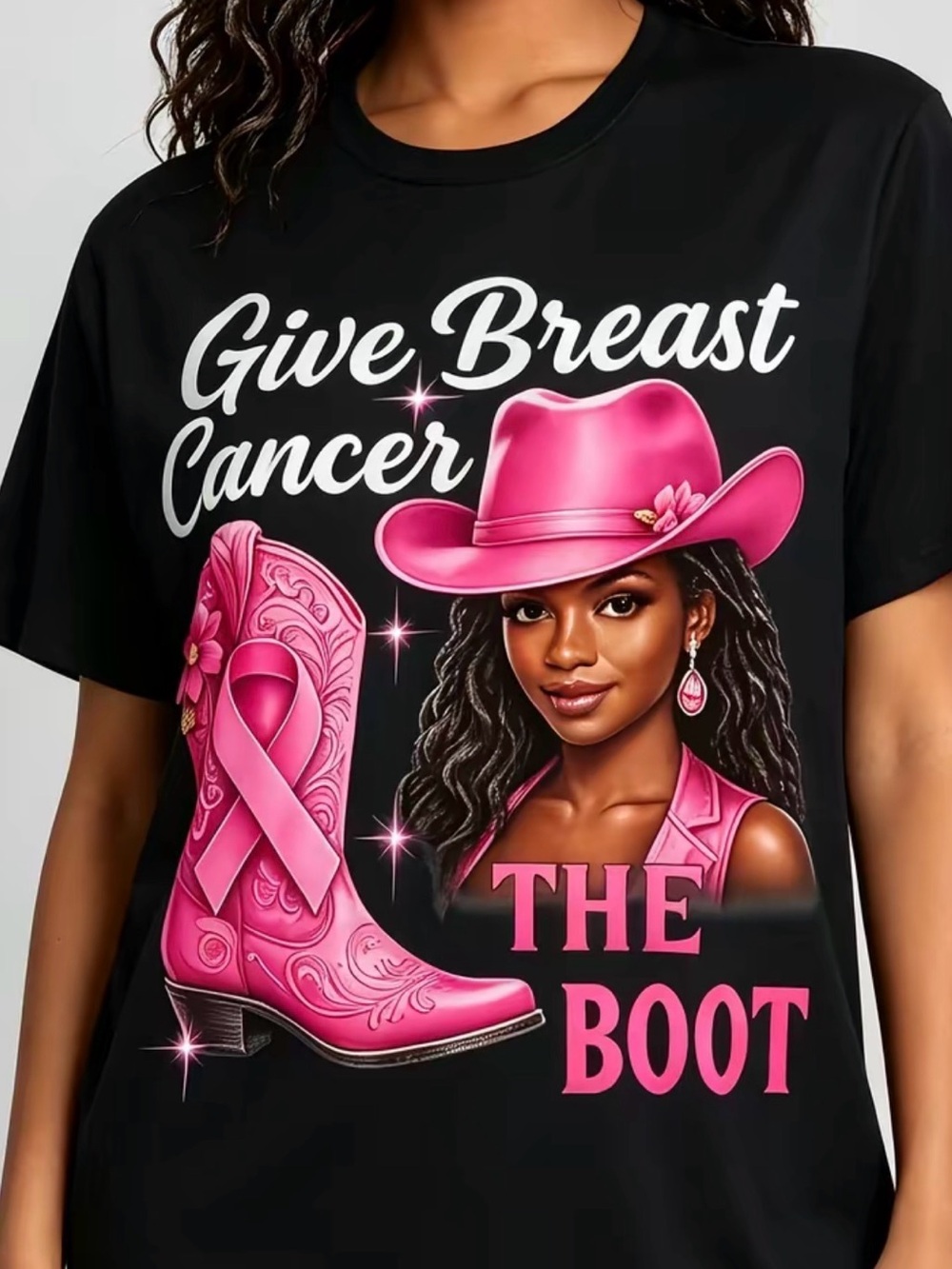 Women’s Black Graphic Tee — Give Breast Cancer The Boot